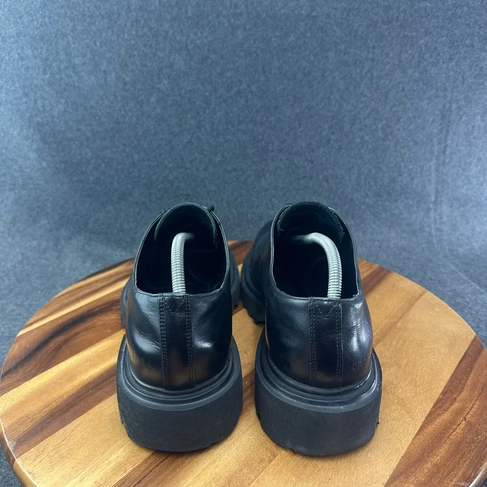 AllSaints Mens Black Leather Chunky Lug Sole Derby Jarred Shoes EU 44 US 11